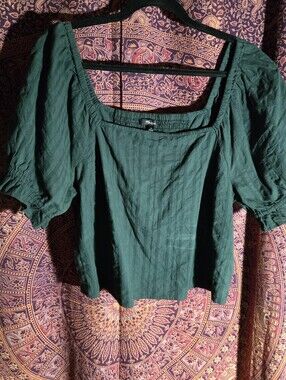Madewell Square-Neck Puff Sleeve Top - Dark Green